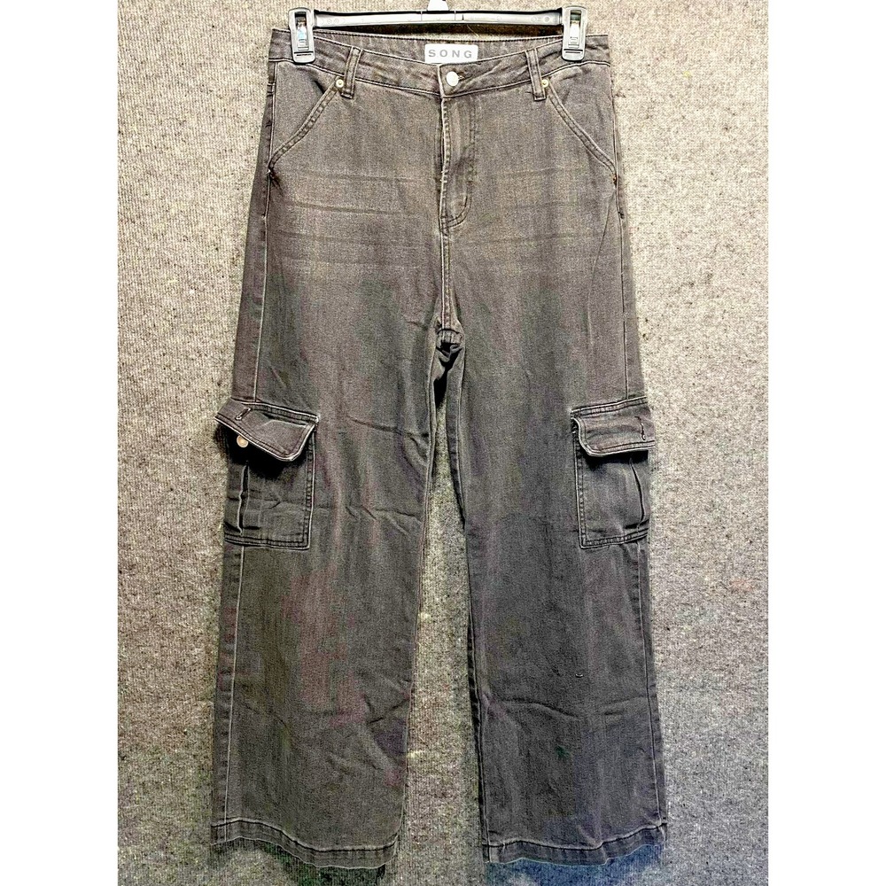 SONG Jeans Wide Leg Black Denim Relaxed Women 11/30 Skater Grunge Cargo